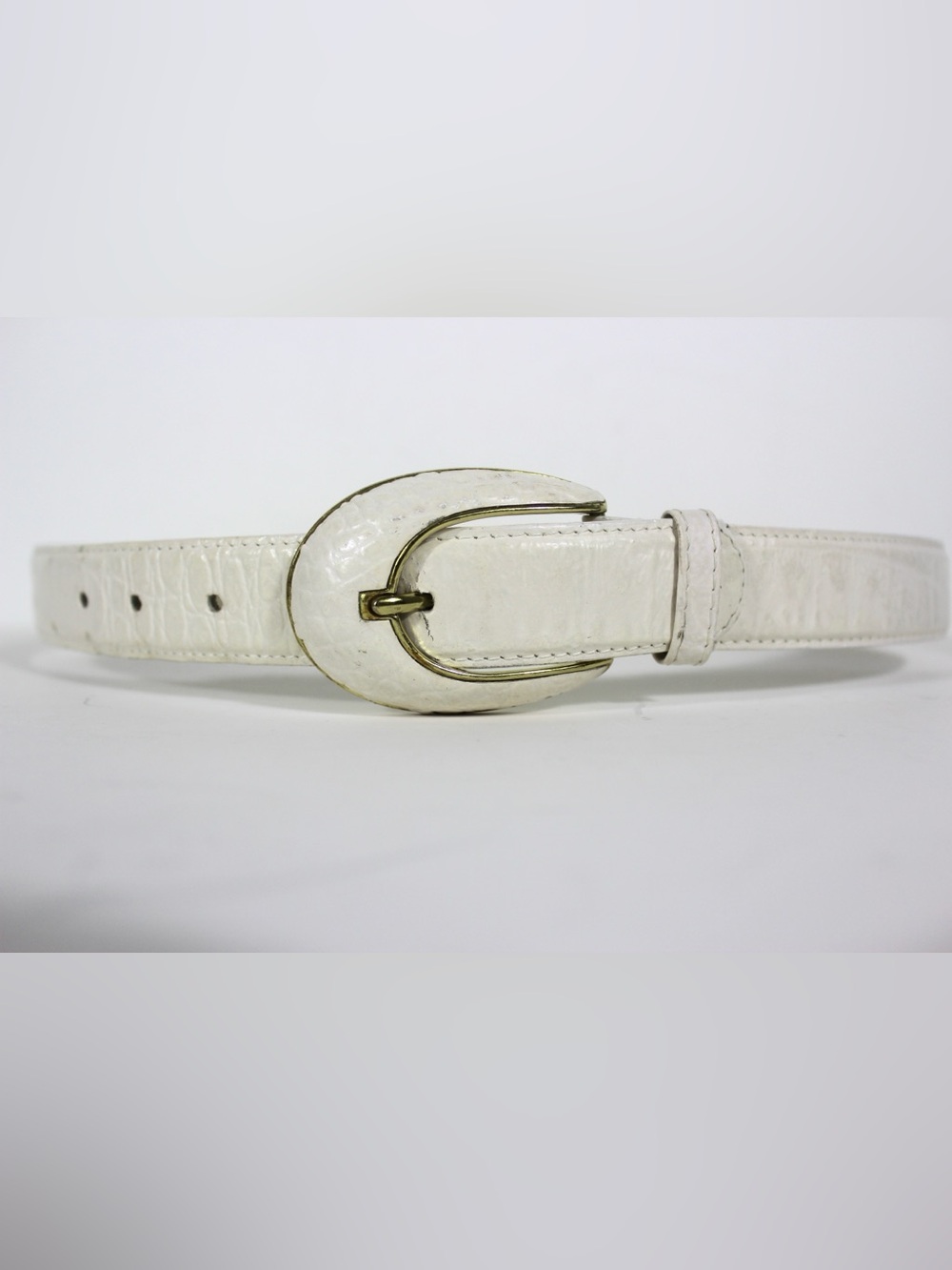 Vintage Wide White Leather Belt, 1980’s Lizard Snake Skin Crocodile Croc